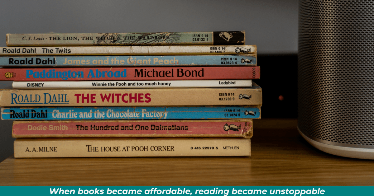Collection of classic paperback books with vintage cover designs.