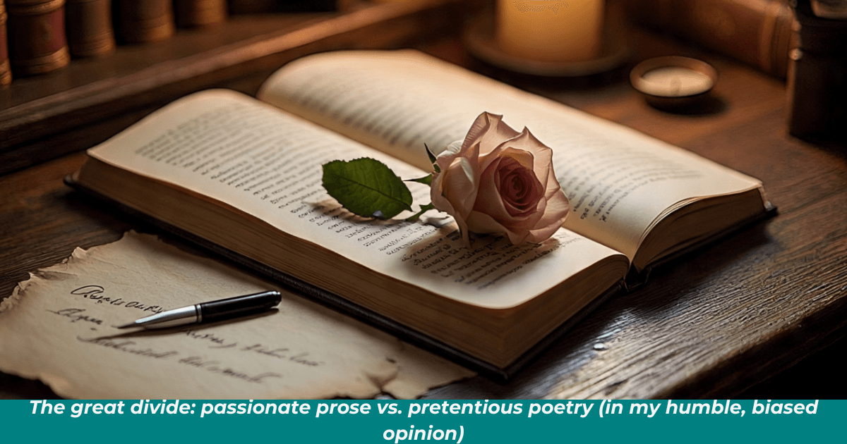 Romance novel next to a parchment of poetry.