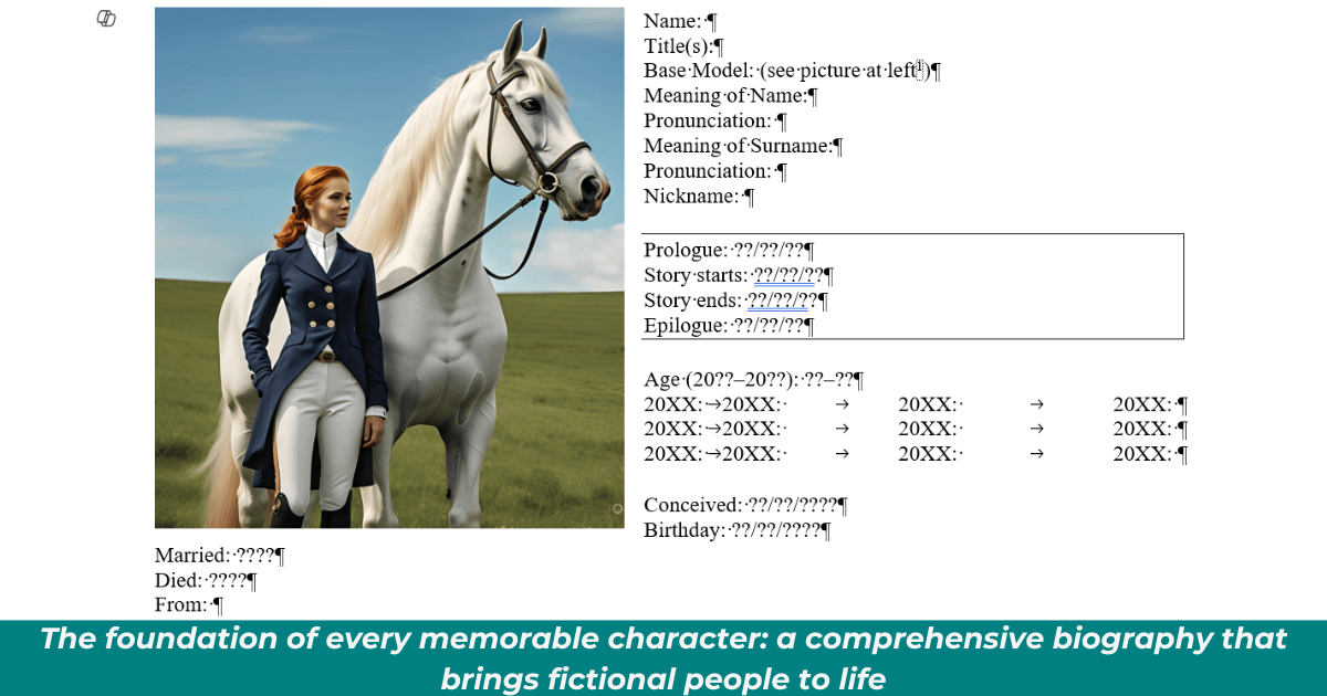 A character biography form that has yet to be filled out.