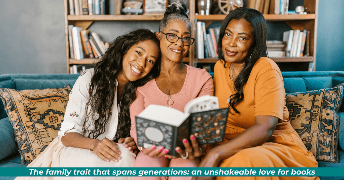 Multi-generational family reading scene 