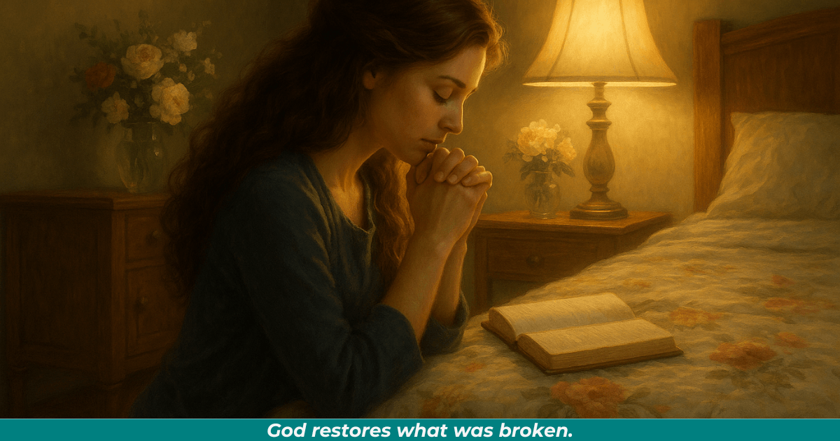 Believer praying with light shining over clasped hands, symbolizing healing through surrender.