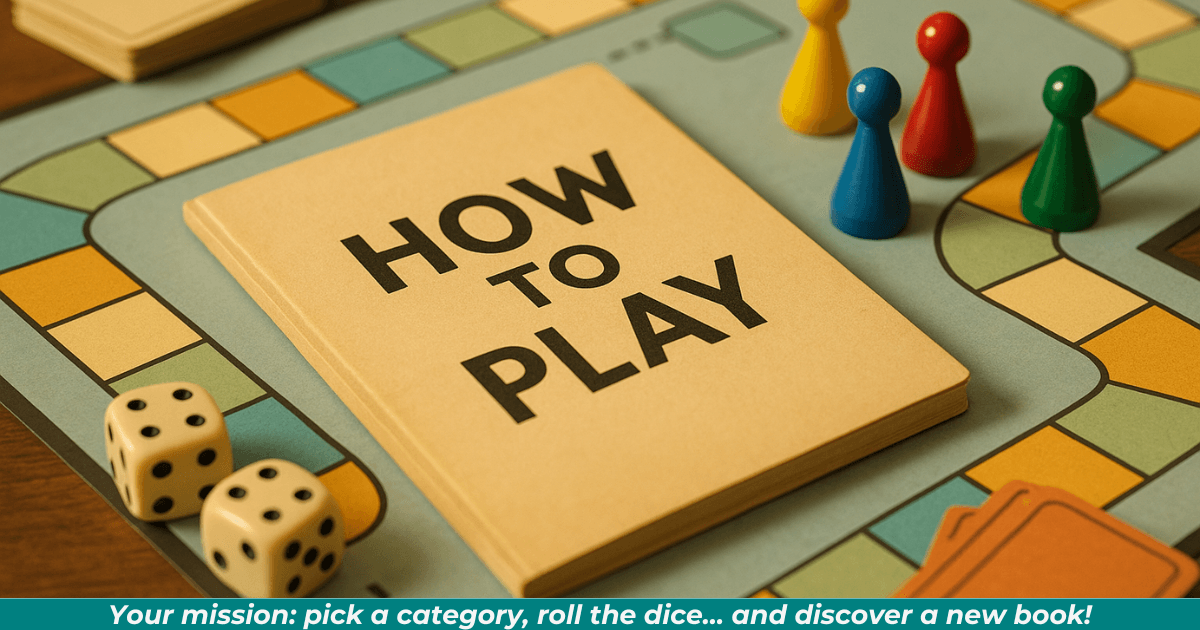 Board game pieces, dice, and cards arranged around a “How to Play” rule booklet on a colorful game board.