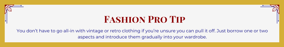 Gold-framed banner with Art Deco brackets in top corners. The banner reads: “Fashion Pro Tip: Business attire demands nylons! You simply look unkempt without proper legwear covering uneven skin tone — even with a tan, professional polish requires this essential element.”
