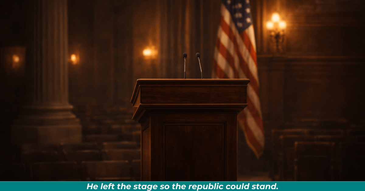 An empty podium with American flag symbolizing leadership responsibility.