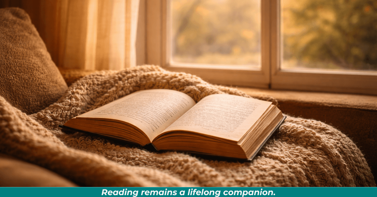 Open book in window light symbolizing enduring importance of reading. 