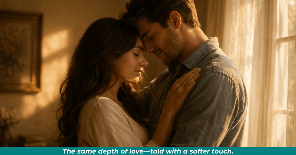 Couple embracing gently representing tender romance. 