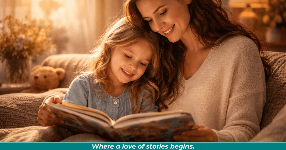 Parent and child reading together. 