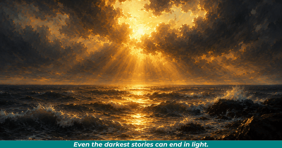 Sunlight breaking through storm clouds representing hope and healing.