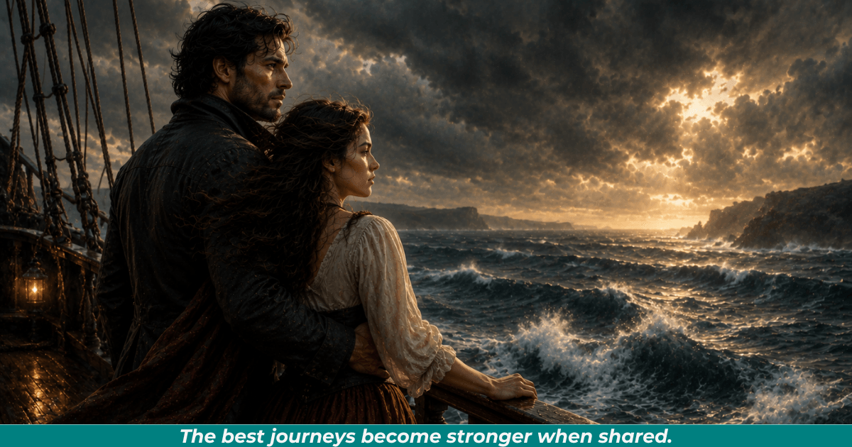 Couple facing an adventure together representing romance and shared purpose.