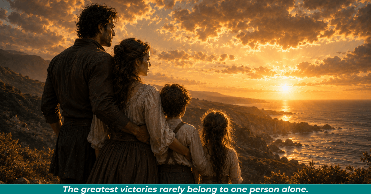 Family standing together at sunset representing love, purpose, and legacy.