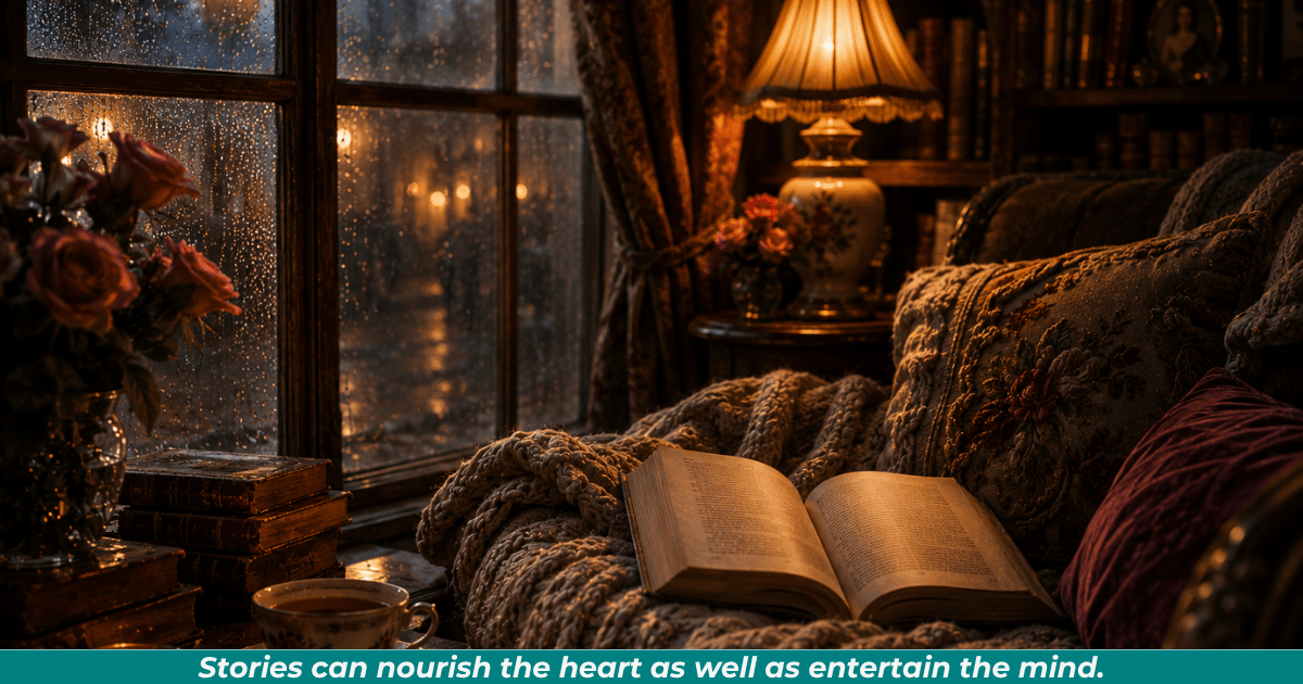 Cozy reading nook representing comfort, imagination, and emotional refuge.