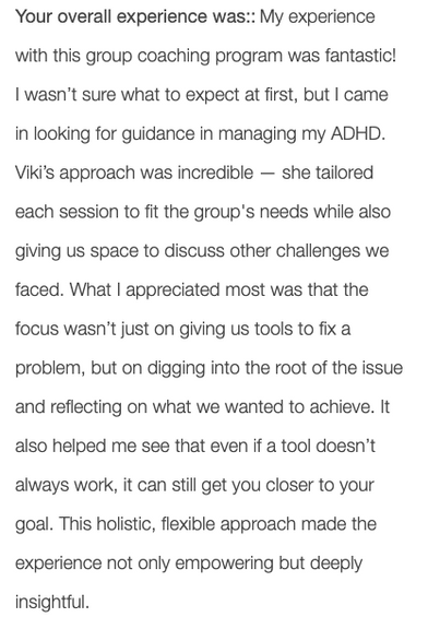 Testimonial on Victoria Cumberbatch's coaching