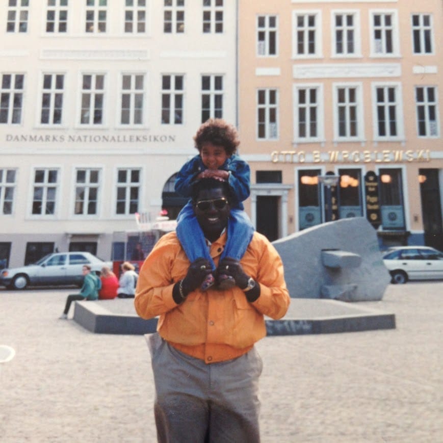 Victoria and her Dad on a trip