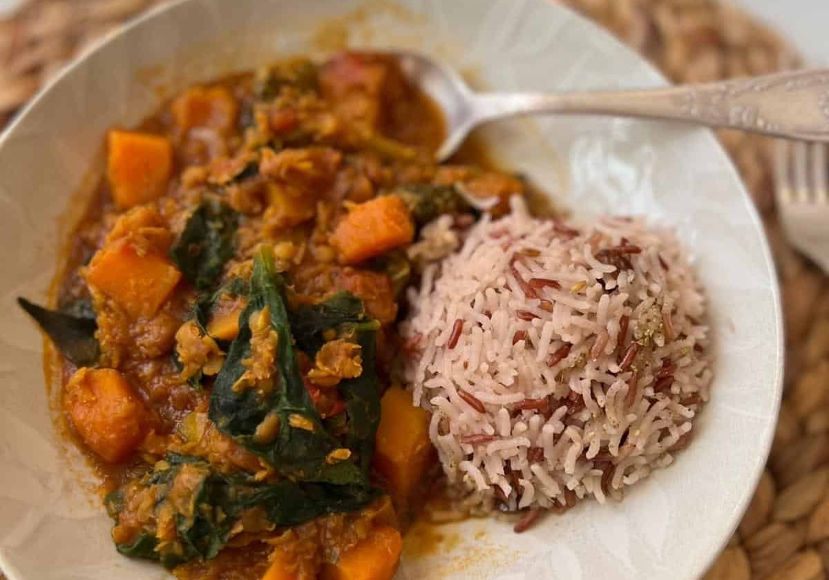 Butternut Squash, Spinach Red Lentil Stew