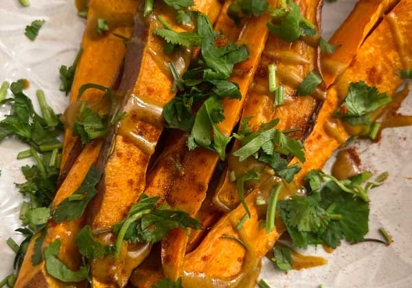 Rosemary Roasted Sweet Potato With Tahini & Cilantro