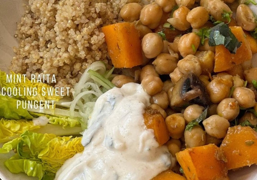 Chickpea Squash Cumin Bowl + Mint Raita