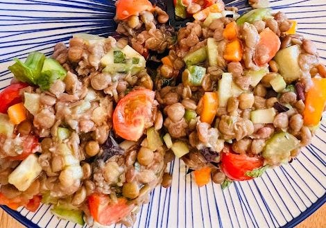 Cucumber, Lentil, and Cherry Tomato Salad with Celery