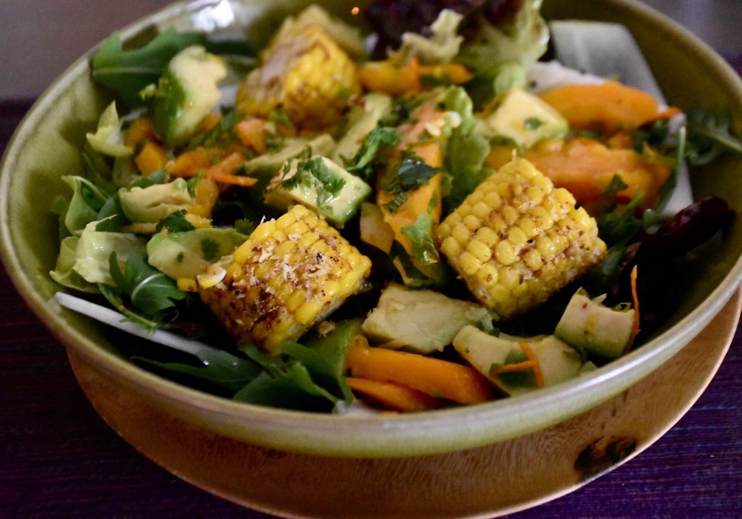 Coconut Corn on Salad with Mango Relish