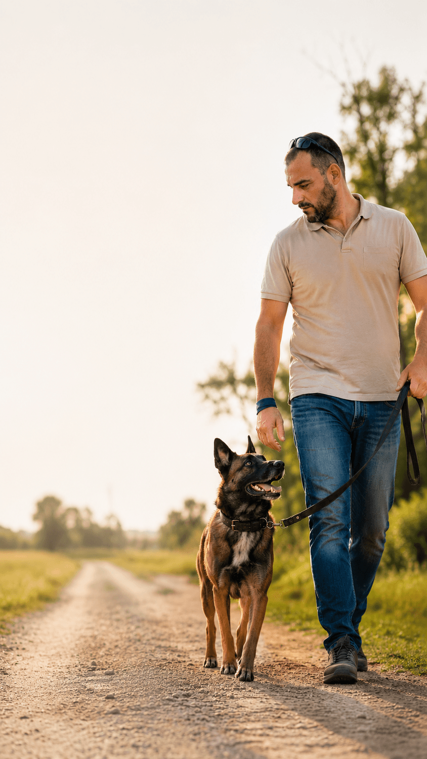Jérôme LAURENCOT, éducateur canin comportementaliste en Alsace, au travail avec son chien Oakley