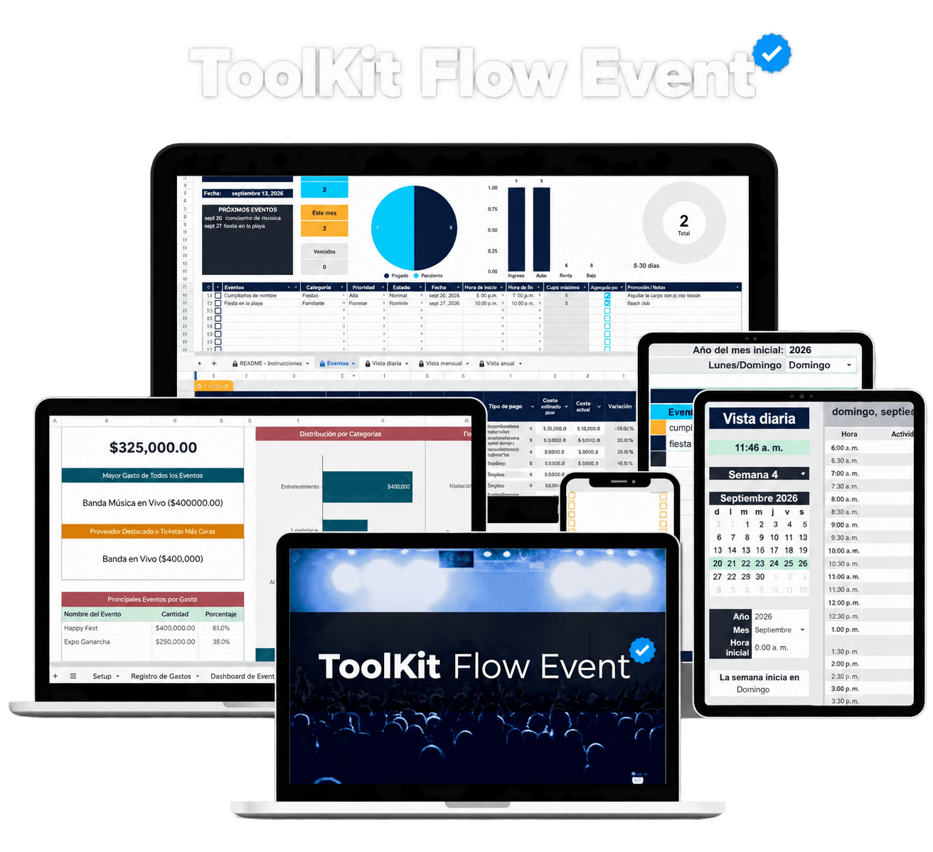 ToolKit Flow Event - vista general del sistema en distintos dispositivos