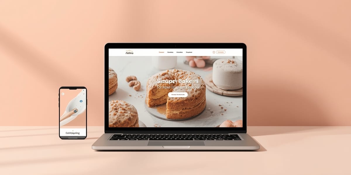 bakery website laptop smartphone mockup