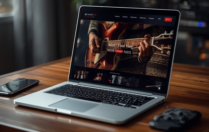 musician website laptop guitar
