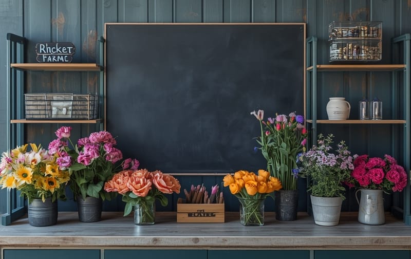 small business chalkboard flowers farmstand
