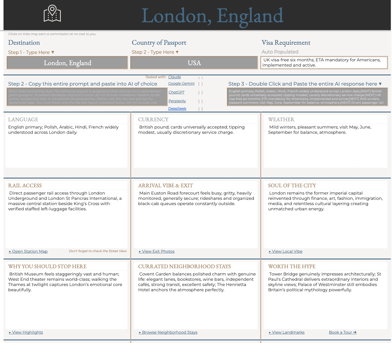 Destination Card Layout Mapping Structure