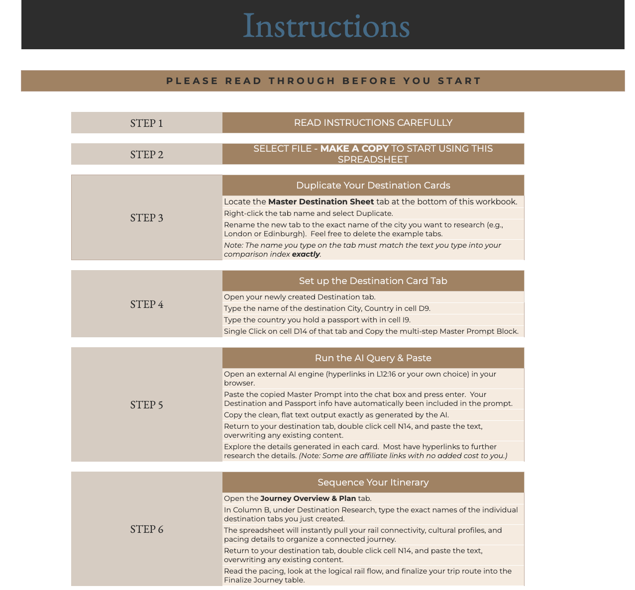Instructional Framework Tab Layout