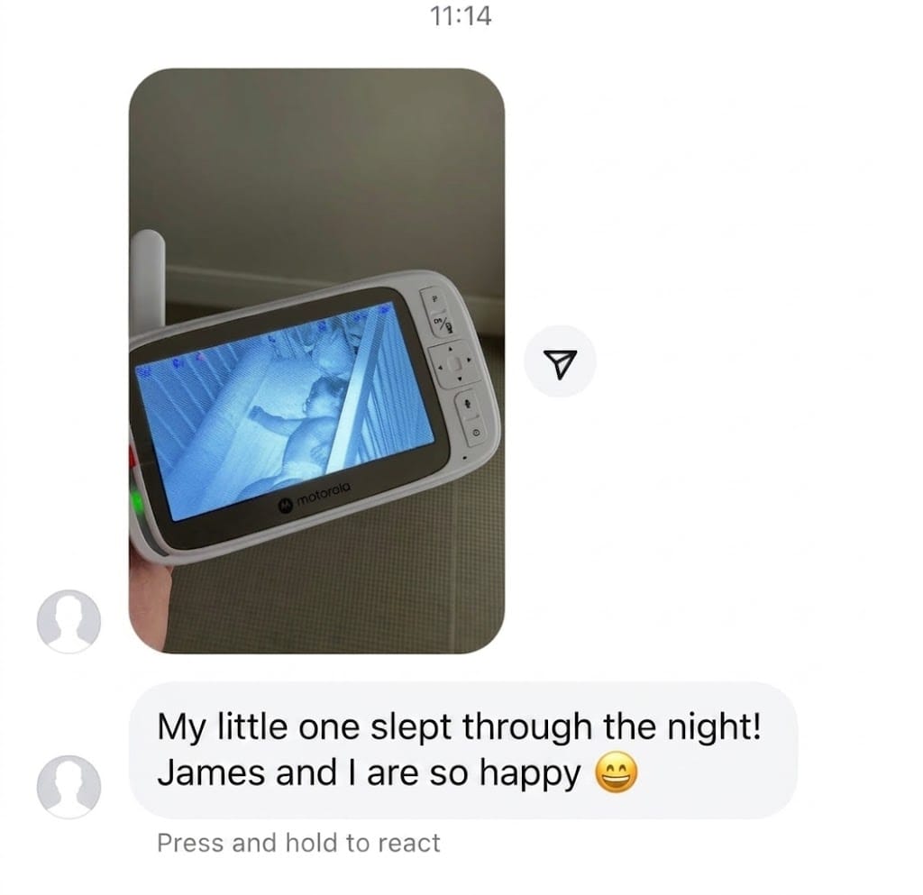 Mom's text message — baby slept through the night
