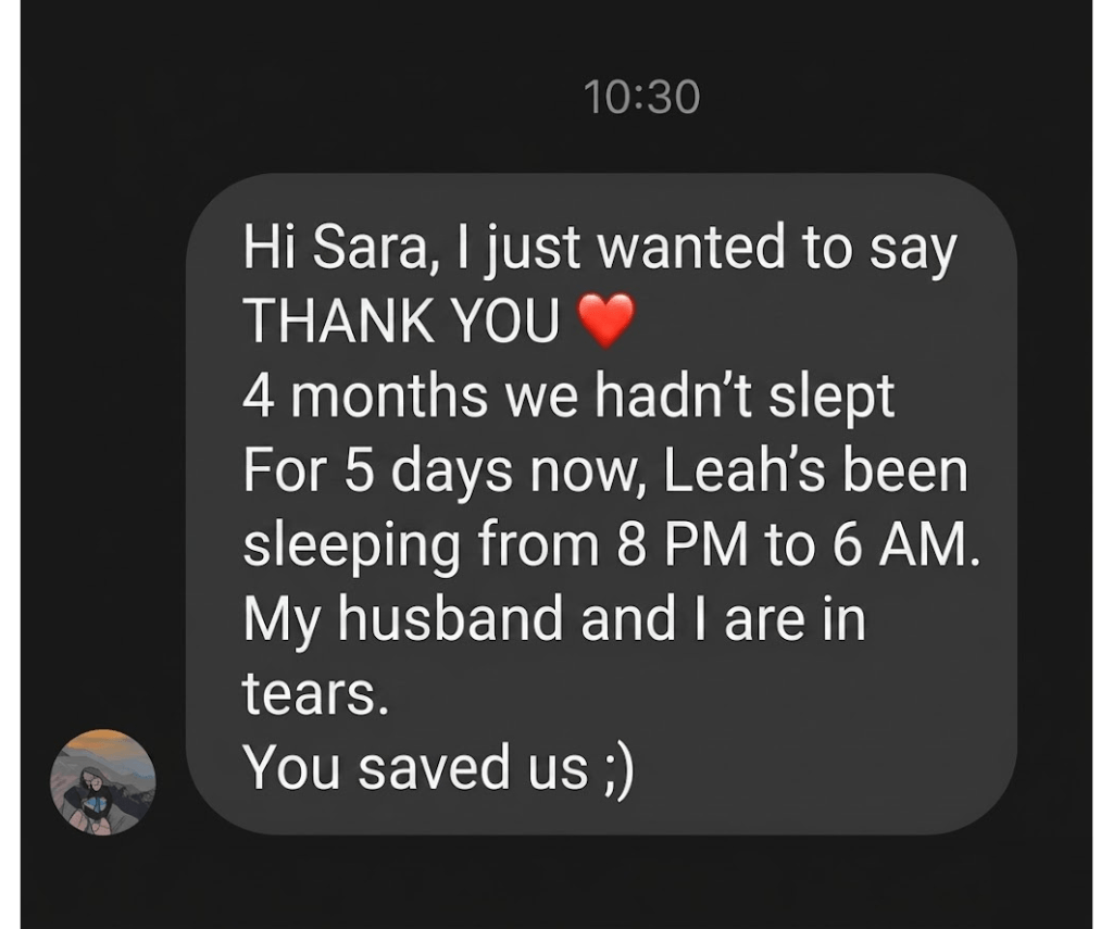 Mom testimonial after using The Sweet Nights Method