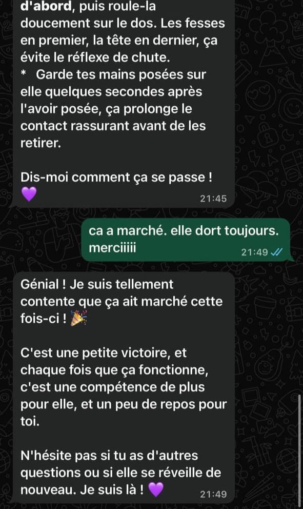 Conversation WhatsApp avec l'Assistante Nuit Douce