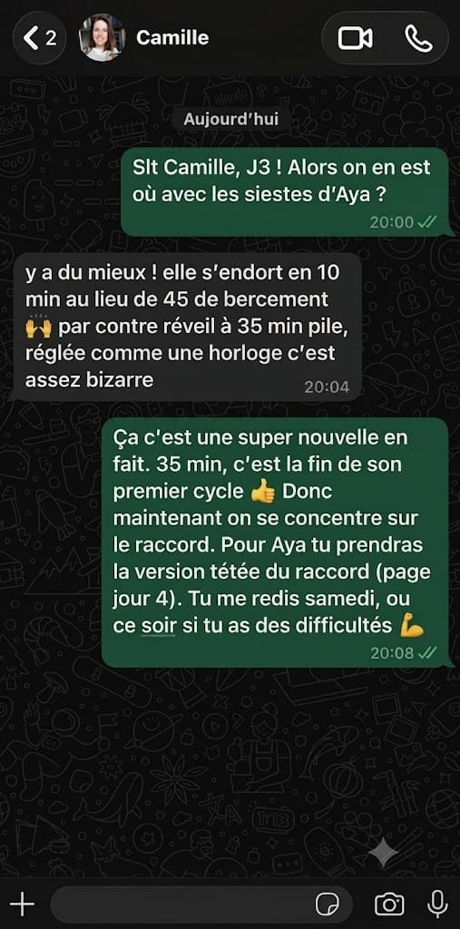 Conversation WhatsApp du Suivi Siestes, point du jour 3