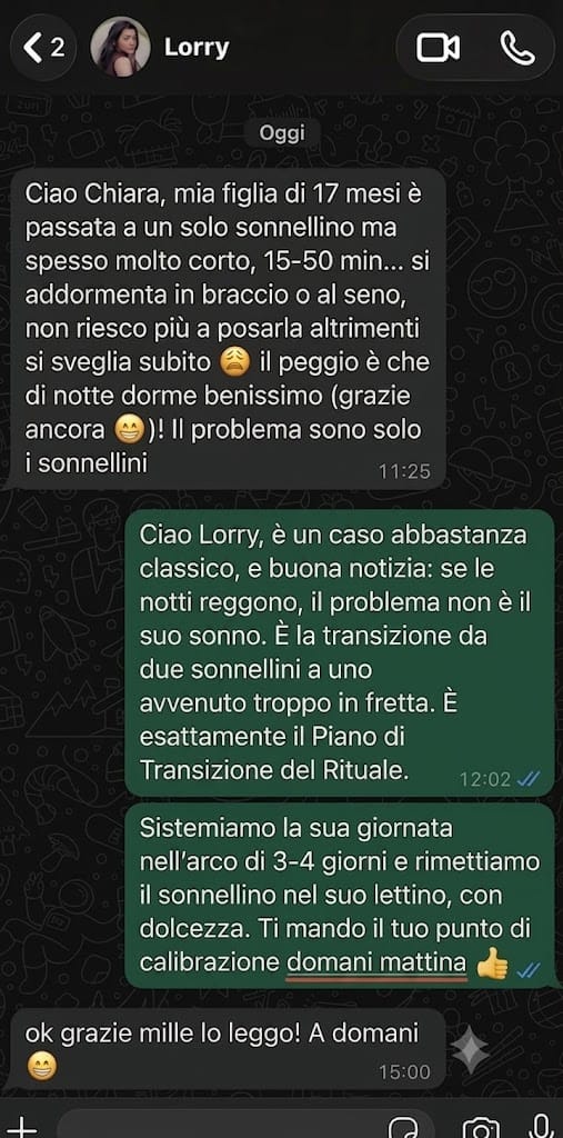 Conversazione WhatsApp con una mamma accompagnata