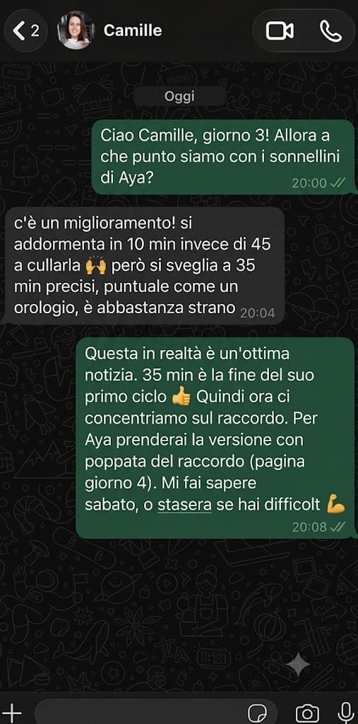 Conversazione WhatsApp con una mamma accompagnata