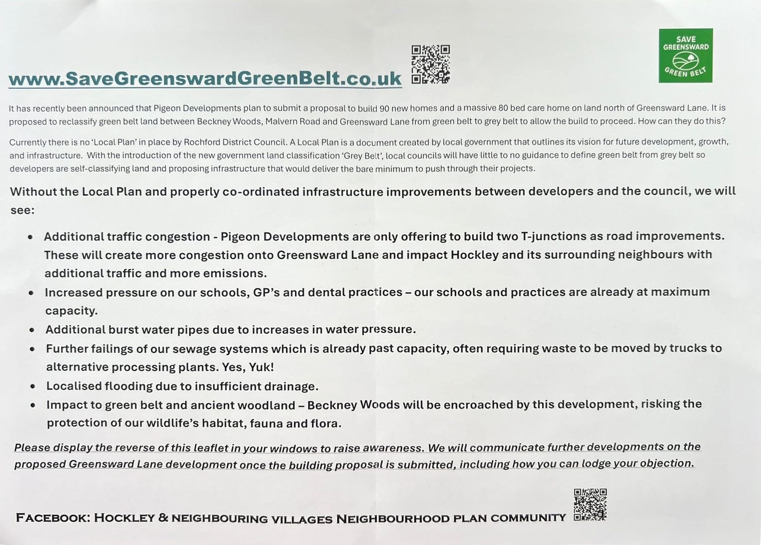 Reverse of leaflet with window poster to display in your window