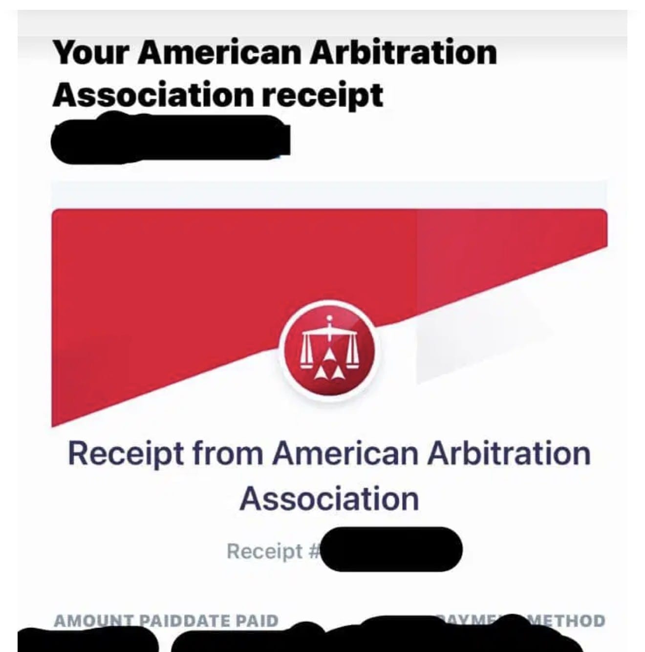 American Arbitration Association receipt
