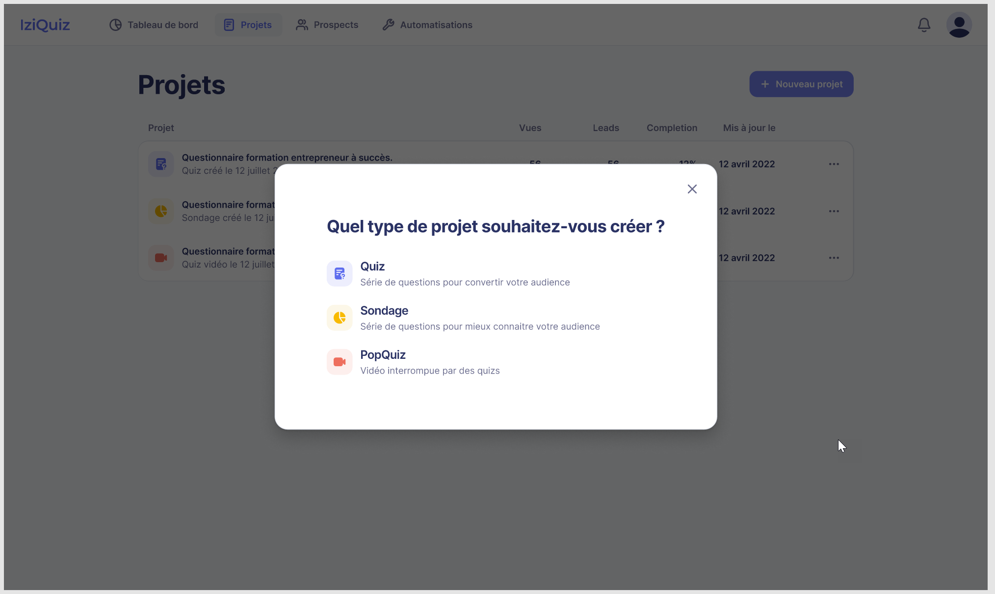 choix projet iziquiz