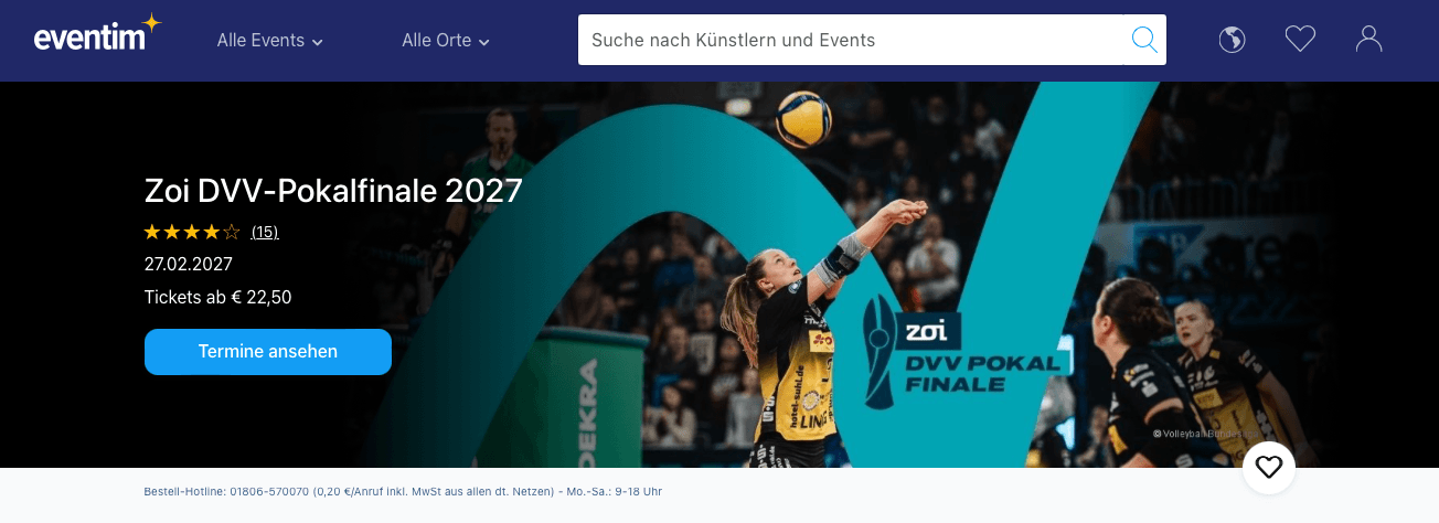 Screenshot vom Ticket-Verkauf bei eventim.de zum Zoi DVV Pokalfinale 2027 in Köln.