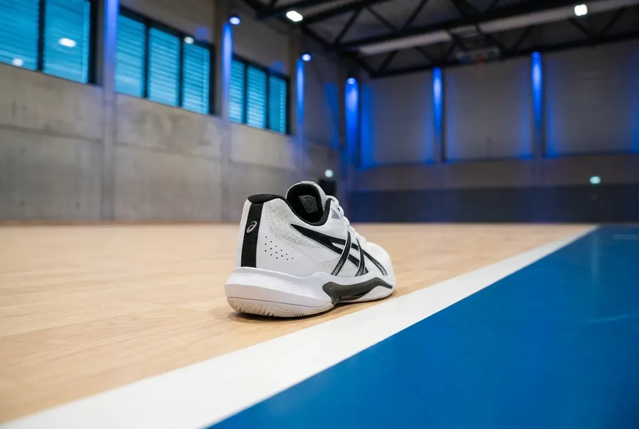 Asics Gel-Tactic 13 von hinten, Fersenkappe und Rückfußstabilität