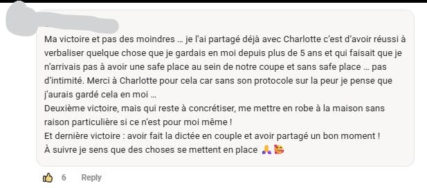 Message de Sarah : j'ai réussi à verbaliser quelque chose que je gardais en moi depuis plus de 5 ans