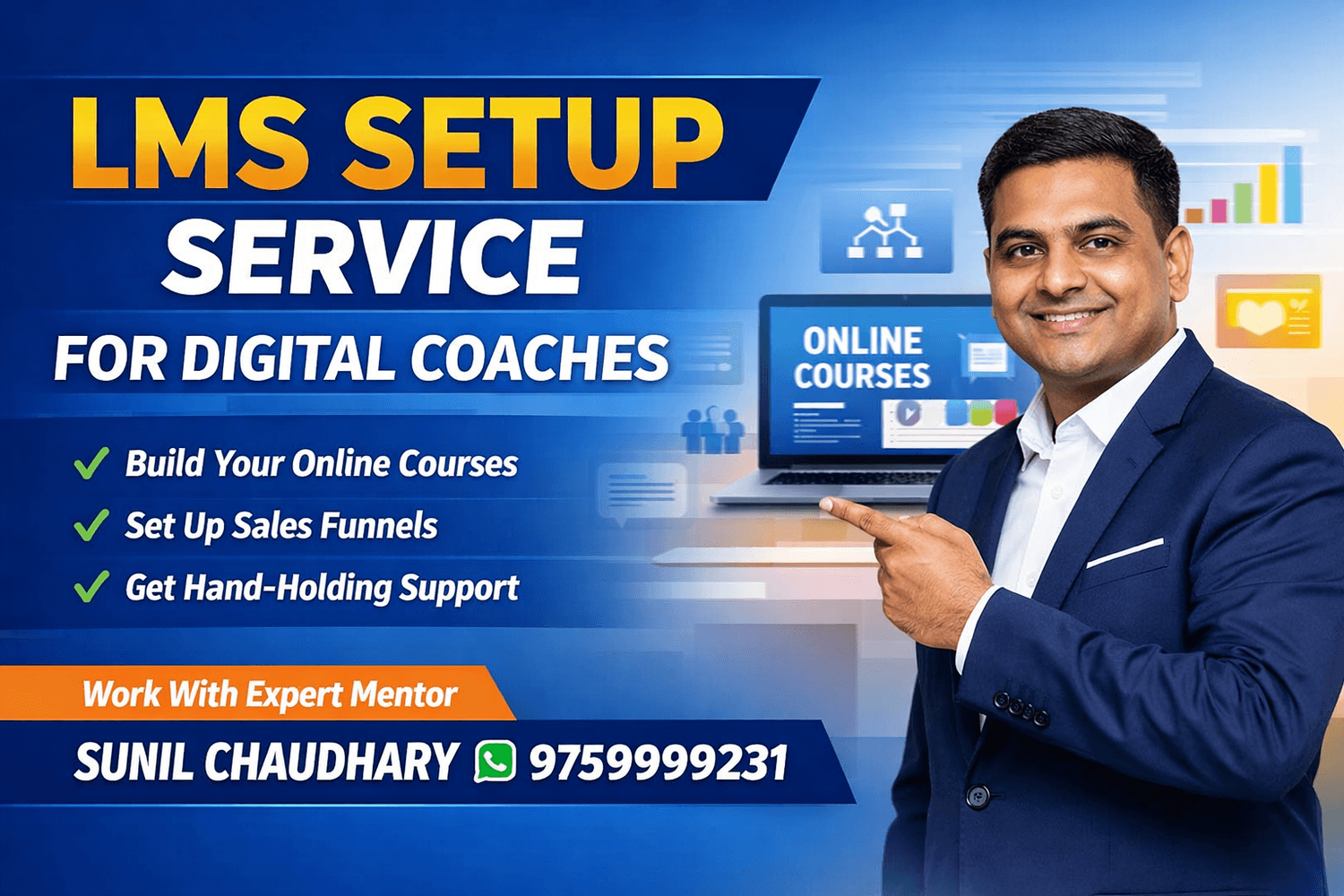 LMS setup service, LMS setup for digital coaches, learning management system for coaches, sales funnel for coaches, coaching business system setup, niche clarity for coaches, offer creation for coaches, free guide lead magnet, coaching funnel setup, WhatsApp funnel for coaches, online course setup service, coaching business mentorship, digital coach support, funnel and LMS setup, how to get coaching clients online, coaching business audit, handholding support for coaches, digital coach mentor India, Sunil Chaudhary digital coach, Sunil Chaudhary LMS setup