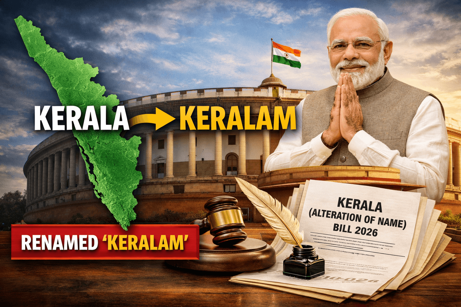 केरल का नाम बदलकर “केरलम” — सांस्कृतिक पहचान और संवैधानिक प्रक्रिया का ऐतिहासिक कदम