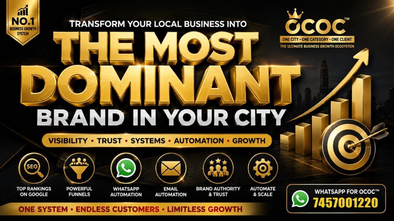 Dominate your city with OCOC™ SEO, funnels, automation, branding & customer acquisition systems by JustBaazaar. OCOC Business Growth System For Local Market Domination