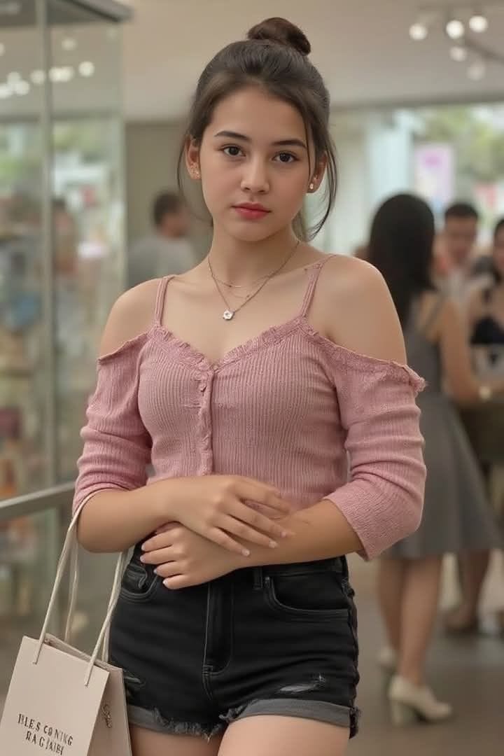 Beautiful Young Girl Sexy attractive cute brunette shoulders visible pink dress beautiful eyes,