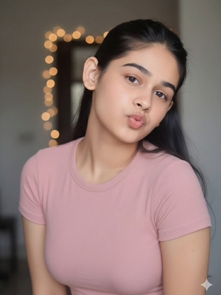 Beautiful Girl in Baby Pink Dress Indian Giving Kiss Pouting Lips Beautiful Good figure Breast Boobs