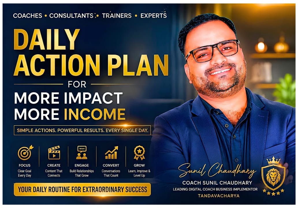 Daily Action Plan for Coaches, Consultants, Trainers & Experts Recommended by Coach Sunil Chaudhary | Leading Digital Coach Business Implementor | TandavAcharya