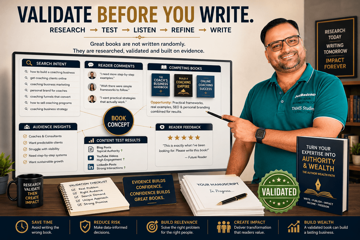 How to validate a book idea through audience research search intent competitor analysis content testing and reader feedback