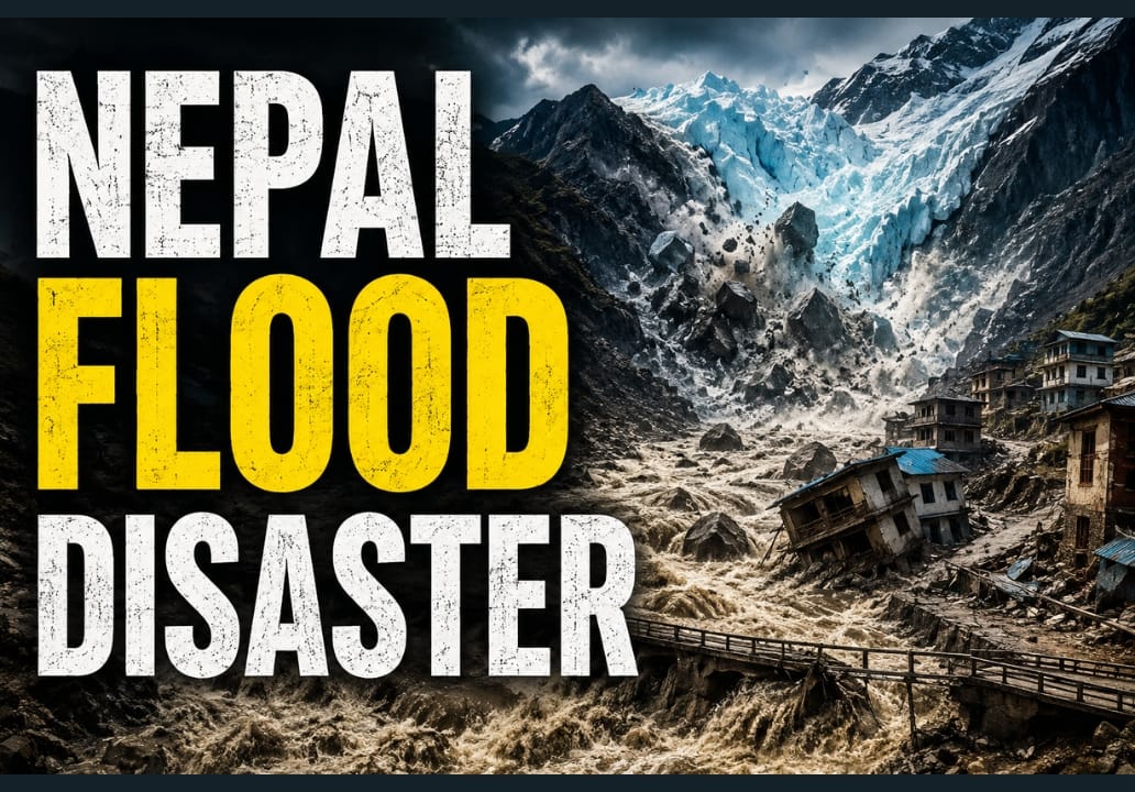Northern Nepal Flood 2026 explained: glacier collapse, flash floods, casualties, Indian pilgrims, infrastructure damage and India’s flood risk.