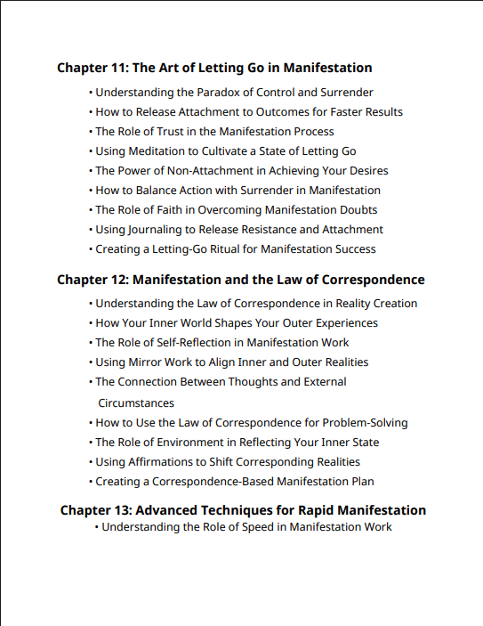 Table of content for Quantum Recode: The Science of Manifestation and Subconscious Reprogramming. Sixth Page.